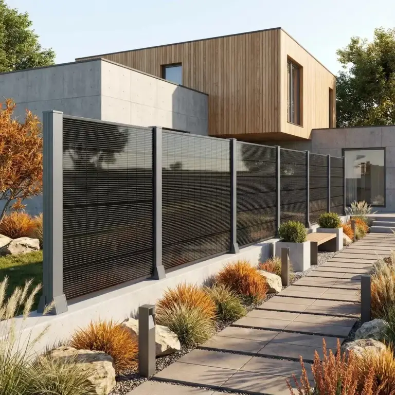 clotures solaires dans le jardin d'une villa contemporaires